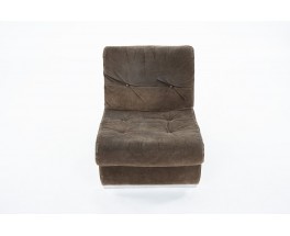 Jacques Charpentier low chair in brown suede 1970