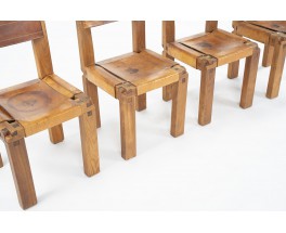 Pierre Chapo chairs model S11 in elm and leather 1980 set of 4