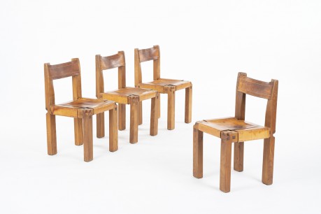 Pierre Chapo chairs model S11 in elm and leather 1980 set of 4