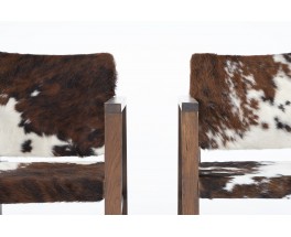 Armchairs in oak and cow skin reconstruction design 1950