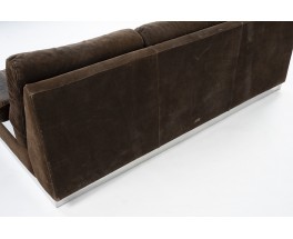 Jacques Charpentier sofa in brown suede 1970