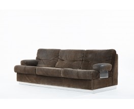 Jacques Charpentier sofa in brown suede 1970