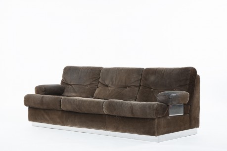 Jacques Charpentier sofa in brown suede 1970