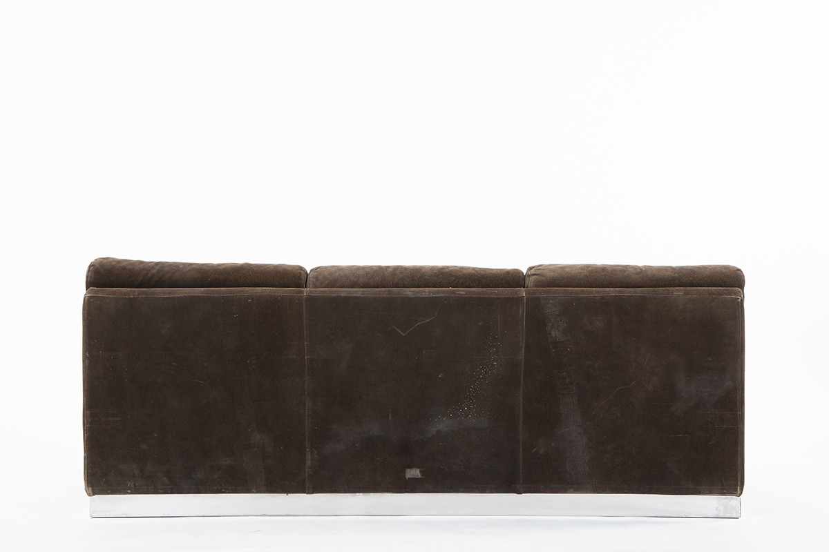 Jacques Charpentier sofa in brown suede 1970