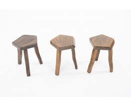 Stools in elm brutalist design 1950 set of 3