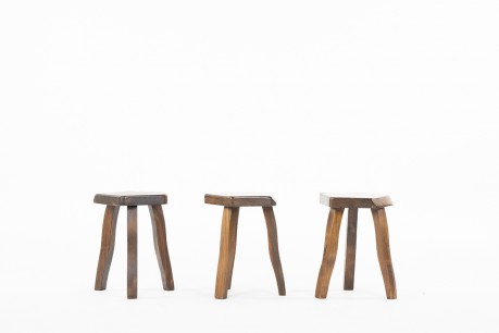 Stools in elm brutalist design 1950 set of 3