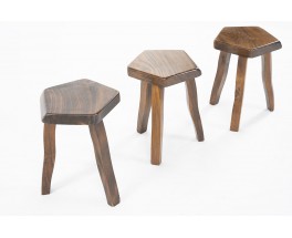 Stools in elm brutalist design 1950 set of 3