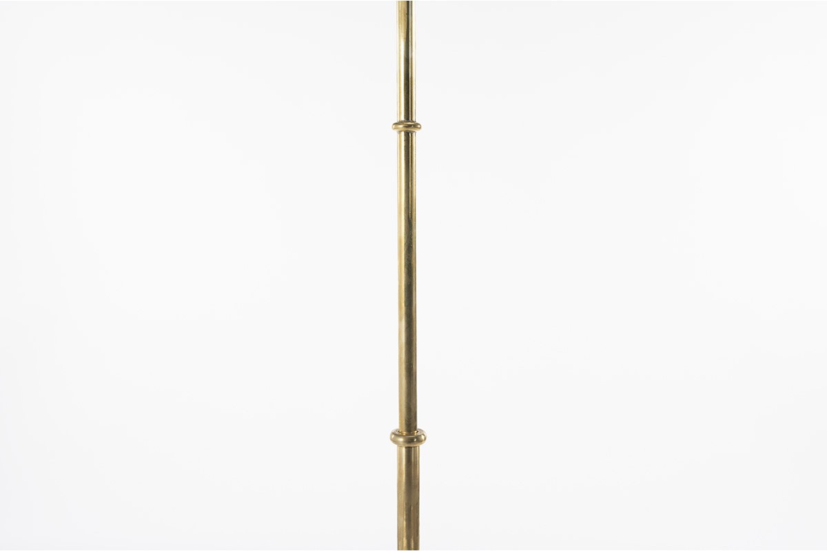 Floor lamp in solid brass and beige paper lampshade 1950