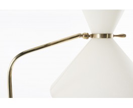 Floor lamp in solid brass and beige paper lampshade 1950