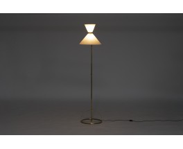 Lampadaire laiton massif et abat-jour papier beige 1950