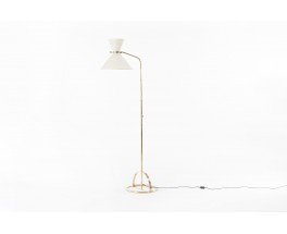 Lampadaire laiton massif et abat-jour papier beige 1950