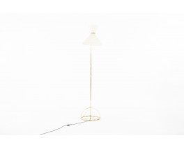 Lampadaire laiton massif et abat-jour papier beige 1950