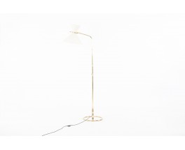 Floor lamp in solid brass and beige paper lampshade 1950