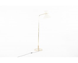 Lampadaire laiton massif et abat-jour papier beige 1950