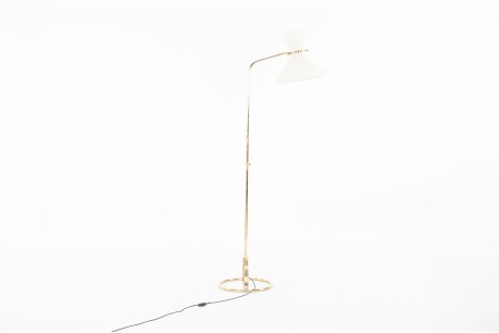 Floor lamp in solid brass and beige paper lampshade 1950