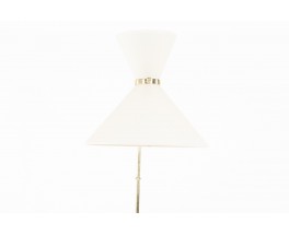 Lampadaire laiton massif et abat-jour papier beige 1950