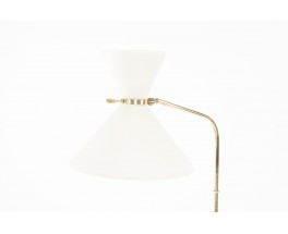 Lampadaire laiton massif et abat-jour papier beige 1950