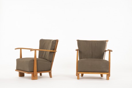 Armchairs model 1590 in elm edition Fritz Hansen 1940 set of 2