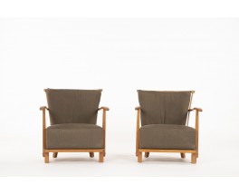 Armchairs model 1590 in elm edition Fritz Hansen 1940 set of 2