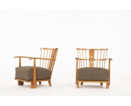 Armchairs model 1590 in elm edition Fritz Hansen 1940 set of 2