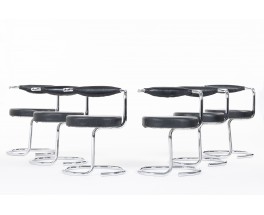 Giotto Stoppino chairs model Cobra black leather and chrome 1970 set of 6