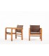 Djo Bourgeois armchairs in oak and brown leather 1930 set of 2