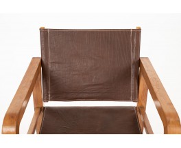 Djo Bourgeois armchairs in oak and brown leather 1930 set of 2