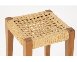 Audoux Minet stool in oak and rope 1950