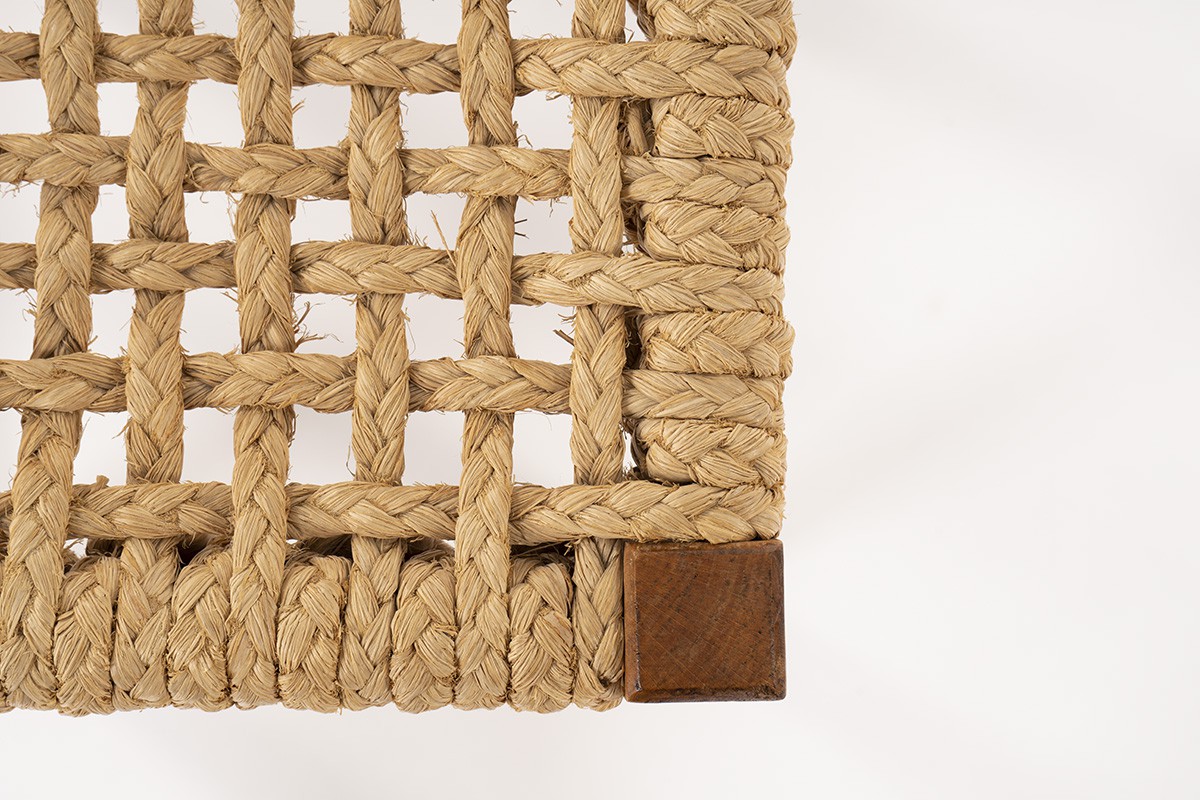 Audoux Minet stool in oak and rope 1950
