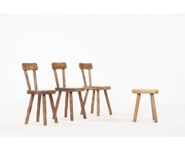 Ensemble chaises et tabouret en orme design chalet 1950