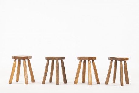 Tabourets en chêne design brutaliste 1950 set de 4