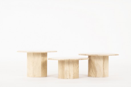 Tables basses gigognes octogonales en marbre beige 1980 set de 3