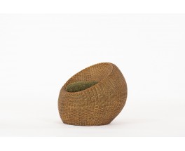 Armchair model Ball in rattan and green wool cushion 1960