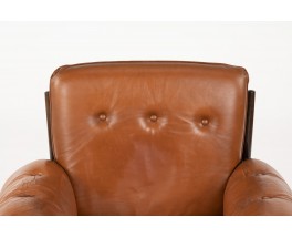 Fauteuil et repose-pieds Sergio Rodrigues modèle Mole en jacaranda et cuir marron 1957