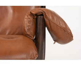 Sergio Rodrigues Armchair and footrest model Mole in jacaranda and brown leather 1957