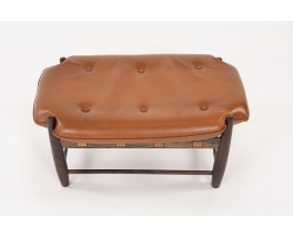 Sergio Rodrigues Armchair and footrest model Mole in jacaranda and brown leather 1957