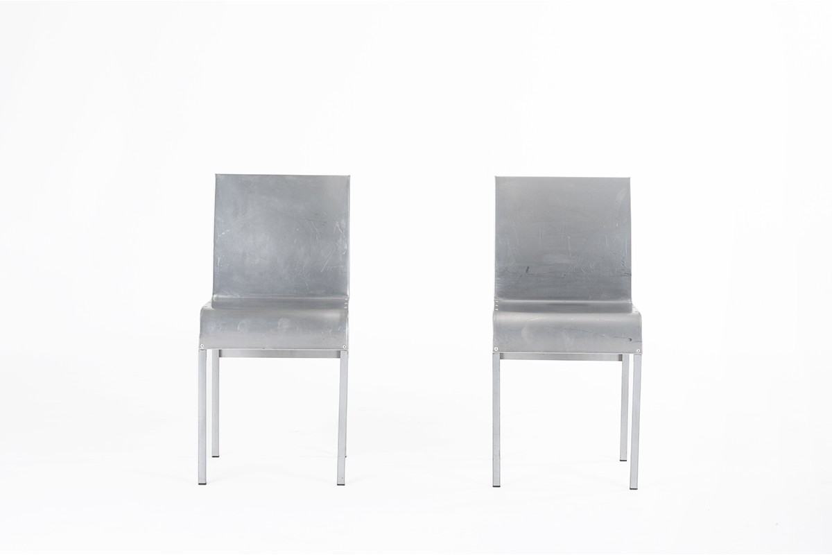 Prototype aluminum chairs unique model 1980 set of 2