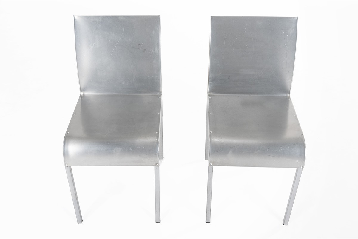 Prototype aluminum chairs unique model 1980 set of 2