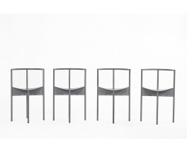 Chaises Philippe Starck modèle Wendy Wright métal gris édition Disform 1986 set de 4