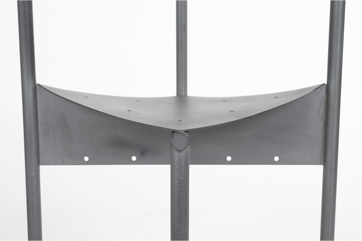 Chaises Philippe Starck modèle Wendy Wright métal gris édition Disform 1986 set de 4