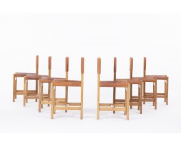 Chairs in elm and leather edition Maison Regain 1980 set of 8