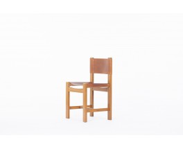 Chairs in elm and leather edition Maison Regain 1980 set of 8