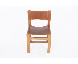 Chairs in elm and leather edition Maison Regain 1980 set of 8