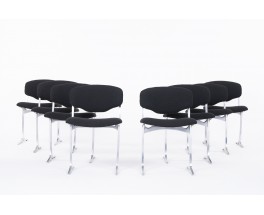 Chaises Pierre Pichard chrome bouclette noir édition Ligne Roset 1970 set de 8