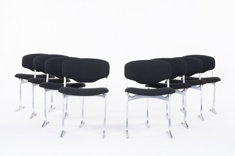 Chaises Pierre Pichard chrome bouclette noir édition Ligne Roset 1970 set de 8
