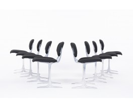 Chaises Pierre Pichard chrome bouclette noir édition Ligne Roset 1970 set de 8