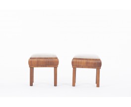 Stools in teak veneer and velvet Swedish design 1930 set of 2