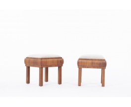 Stools in teak veneer and velvet Swedish design 1930 set of 2