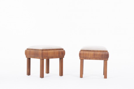 Tabourets en placage de teck et velours design suédois 1930 set de 2