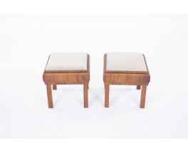 Stools in teak veneer and velvet Swedish design 1930 set of 2